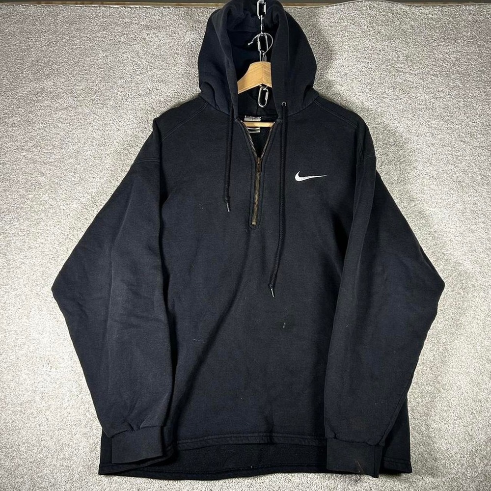 Vintage 90s Men's Nike white tag black 1/4 zip essential pullover hoodie Size M